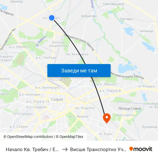 Начало Кв. Требич / Entry To Trebich Qr. (1683) to Висше Транспортно Училище Тодор Каблешков map