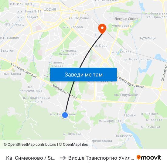 Кв. Симеоново / Simeonovo Qr. (0901) to Висше Транспортно Училище Тодор Каблешков map