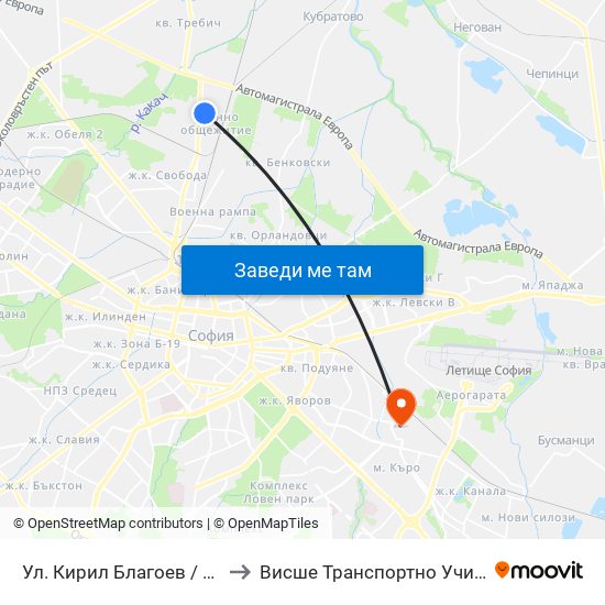Ул. Кирил Благоев / Kiril Blagoev St. (1987) to Висше Транспортно Училище Тодор Каблешков map
