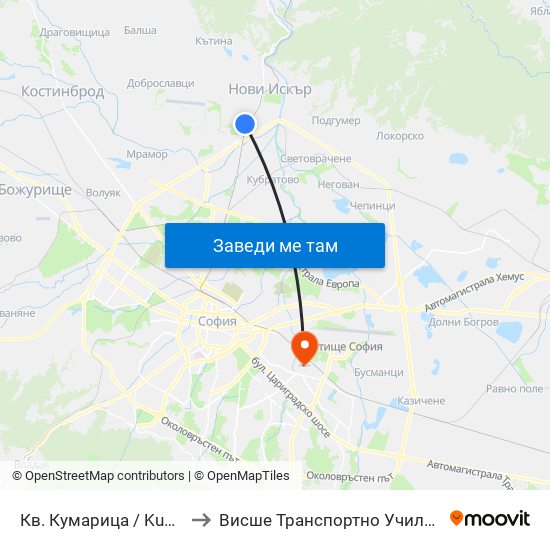 Кв. Кумарица / Kumaritsa Qr. (0856) to Висше Транспортно Училище Тодор Каблешков map