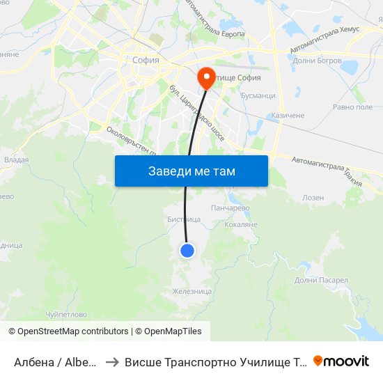 Албена / Albena (0072) to Висше Транспортно Училище Тодор Каблешков map