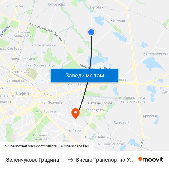 Зеленчукова Градина / Vegetable Garden (0737) to Висше Транспортно Училище Тодор Каблешков map