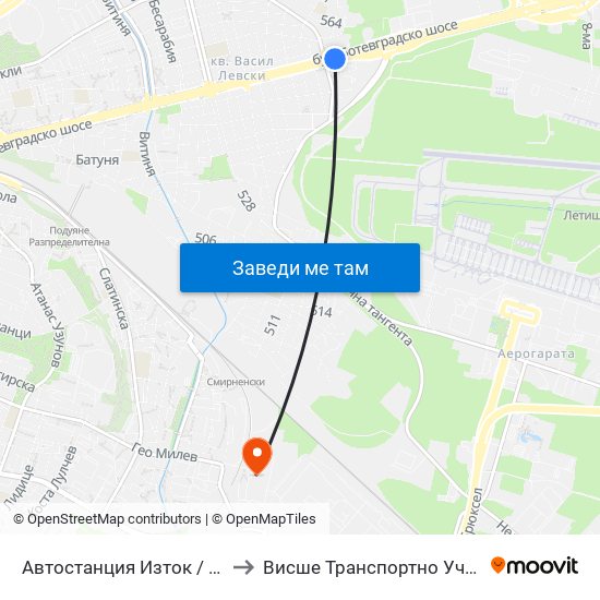 Автостанция Изток / Iztok Bus Station (2023) to Висше Транспортно Училище Тодор Каблешков map
