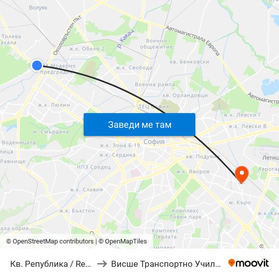 Кв. Република / Republika Qr. (0894) to Висше Транспортно Училище Тодор Каблешков map