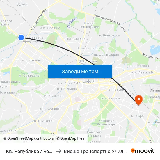 Кв. Република / Republika Qr. (0894) to Висше Транспортно Училище Тодор Каблешков map
