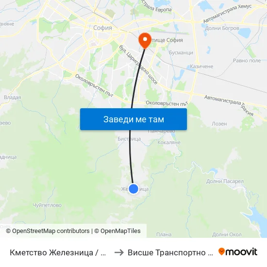 Кметство Железница / Municipality Of Zheleznitsa (0937) to Висше Транспортно Училище Тодор Каблешков map