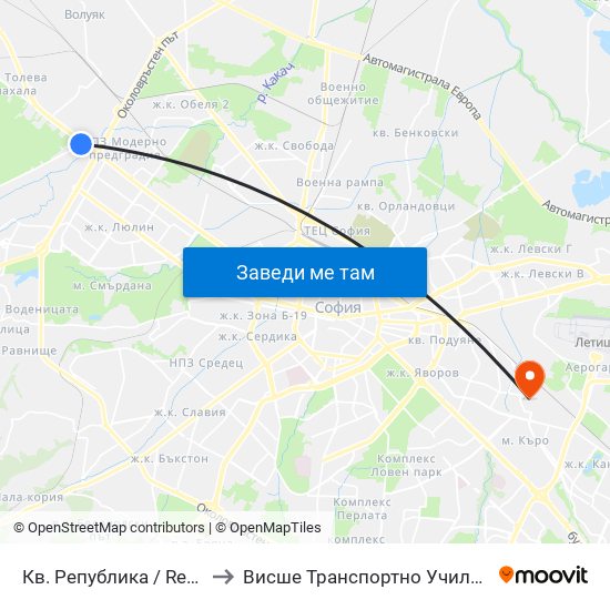 Кв. Република / Republika Qr. (0896) to Висше Транспортно Училище Тодор Каблешков map