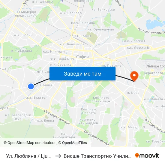 Ул. Любляна / Ljubljana St. (2606) to Висше Транспортно Училище Тодор Каблешков map