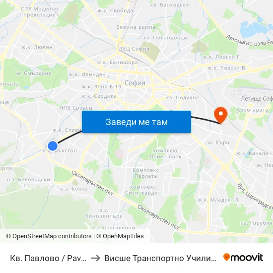 Кв. Павлово / Pavlovo Qr. (0888) to Висше Транспортно Училище Тодор Каблешков map