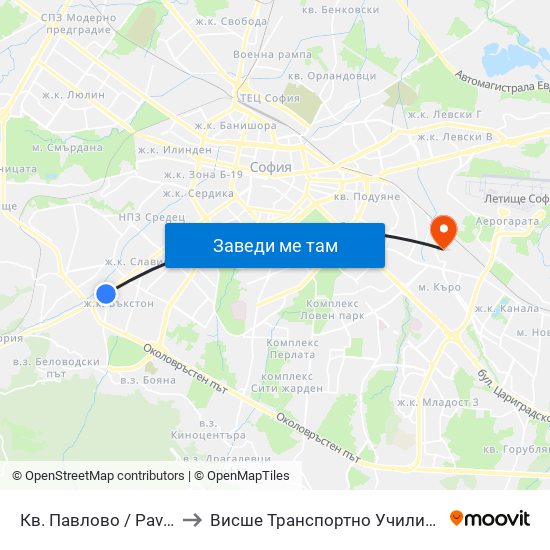 Кв. Павлово / Pavlovo Qr. (0889) to Висше Транспортно Училище Тодор Каблешков map
