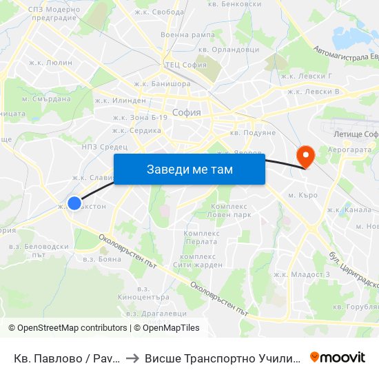 Кв. Павлово / Pavlovo Qr. (0890) to Висше Транспортно Училище Тодор Каблешков map