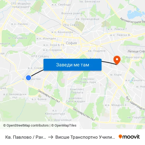 Кв. Павлово / Pavlovo Qr. (0890) to Висше Транспортно Училище Тодор Каблешков map