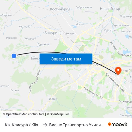 Кв. Клисура / Klisura Qr. (0850) to Висше Транспортно Училище Тодор Каблешков map