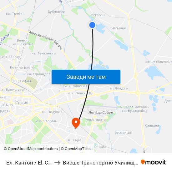 Ел. Кантон / El. Canton (0560) to Висше Транспортно Училище Тодор Каблешков map