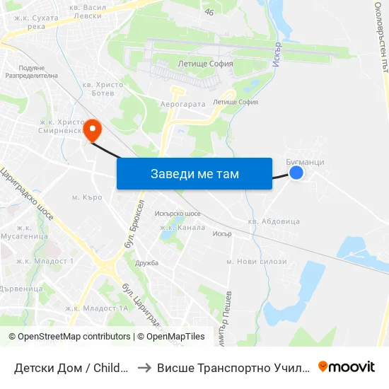 Детски Дом / Children’S Home (0527) to Висше Транспортно Училище Тодор Каблешков map