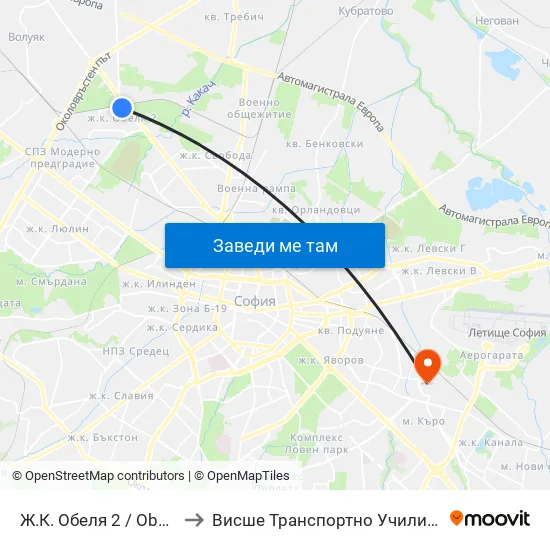 Ж.К. Обеля 2 / Obelya 2 Qr. (0679) to Висше Транспортно Училище Тодор Каблешков map