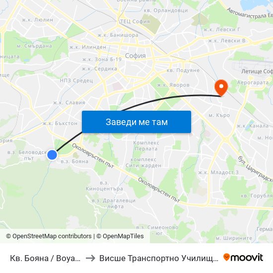 Кв. Бояна / Boyana Qr. (0807) to Висше Транспортно Училище Тодор Каблешков map