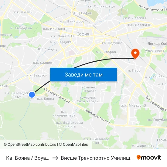 Кв. Бояна / Boyana Qr. (0807) to Висше Транспортно Училище Тодор Каблешков map