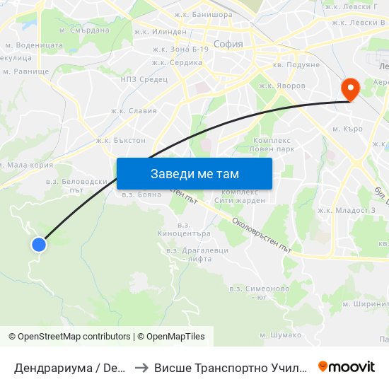 Дендрариума / Dendrariuma (6566) to Висше Транспортно Училище Тодор Каблешков map