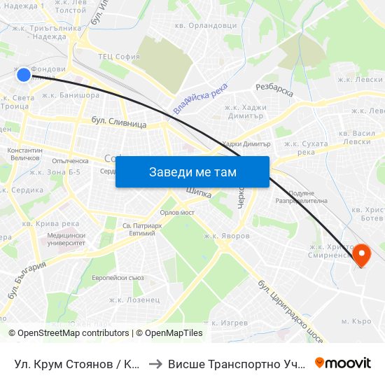 Ул. Крум Стоянов / Krum Stoyanov St. (2015) to Висше Транспортно Училище Тодор Каблешков map
