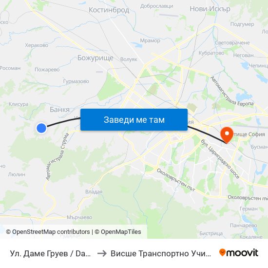 Ул. Даме Груев / Dame Gruev St. (1921) to Висше Транспортно Училище Тодор Каблешков map
