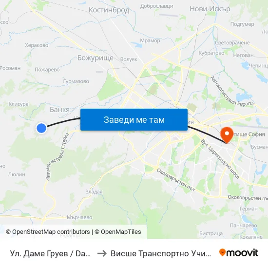 Ул. Даме Груев / Dame Gruev St. (1921) to Висше Транспортно Училище Тодор Каблешков map