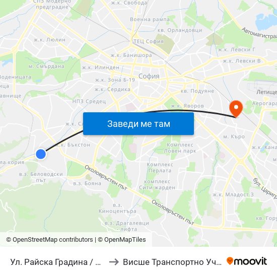 Ул. Райска Градина / Rayska Gradina St. (2261) to Висше Транспортно Училище Тодор Каблешков map