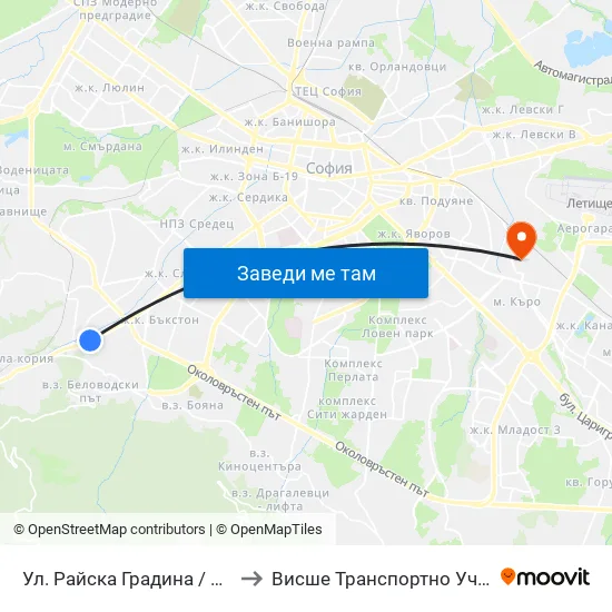 Ул. Райска Градина / Rayska Gradina St. (2261) to Висше Транспортно Училище Тодор Каблешков map