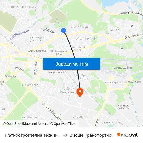 Пътностроителна Техника / Road Building Equipment (2483) to Висше Транспортно Училище Тодор Каблешков map