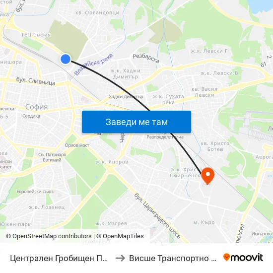 Централен Гробищен Парк / Sofia City Cemetery (1944) to Висше Транспортно Училище Тодор Каблешков map