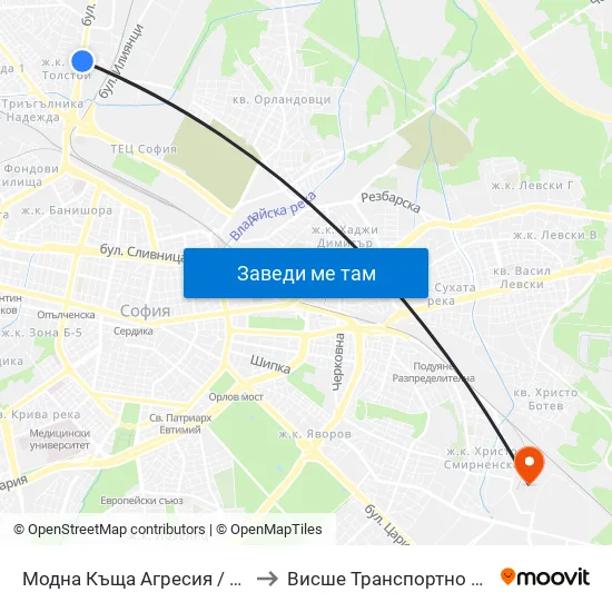 Модна Къща Агресия / Agressia Fashion House (0540) to Висше Транспортно Училище Тодор Каблешков map