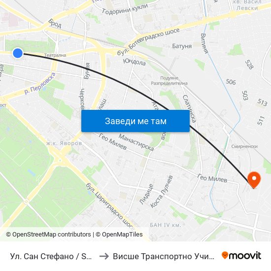 Ул. Сан Стефано / San Stefano St. (2169) to Висше Транспортно Училище Тодор Каблешков map