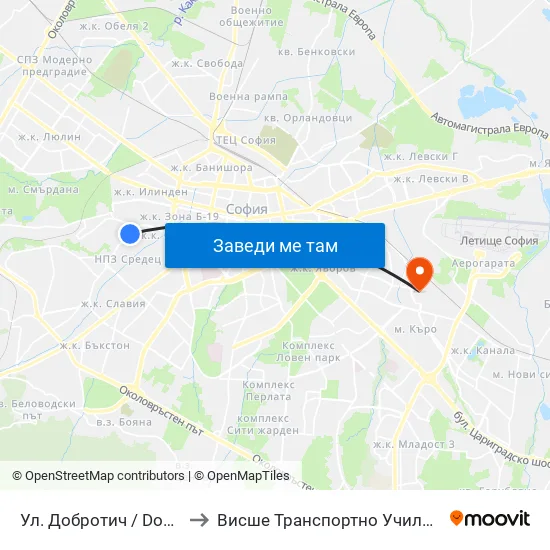 Ул. Добротич / Dobrotich St. (1931) to Висше Транспортно Училище Тодор Каблешков map