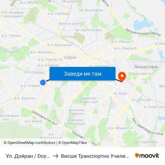 Ул. Дойран / Doyran St. (1936) to Висше Транспортно Училище Тодор Каблешков map