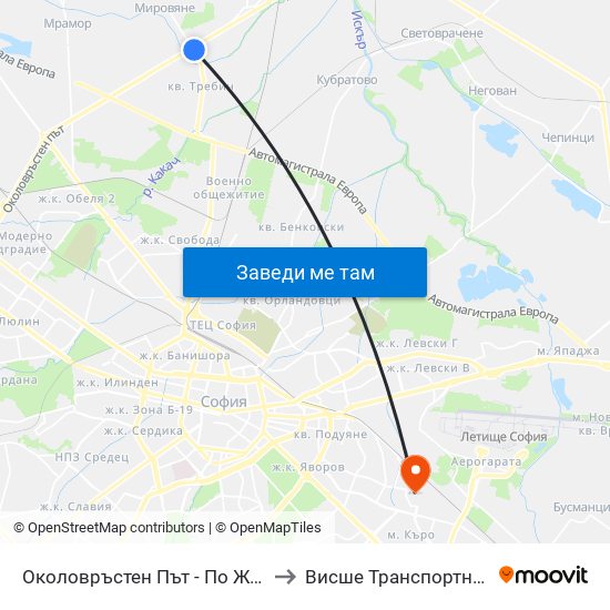 Околовръстен Път - По Желание / Ring Road - on Demand (1185) to Висше Транспортно Училище Тодор Каблешков map