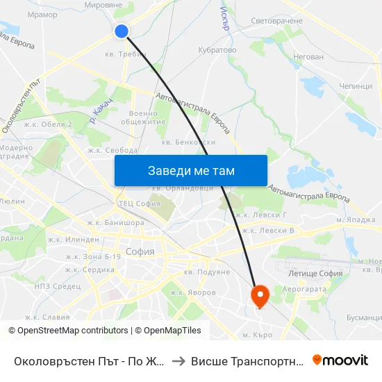 Околовръстен Път - По Желание / Ring Road - on Demand (1185) to Висше Транспортно Училище Тодор Каблешков map