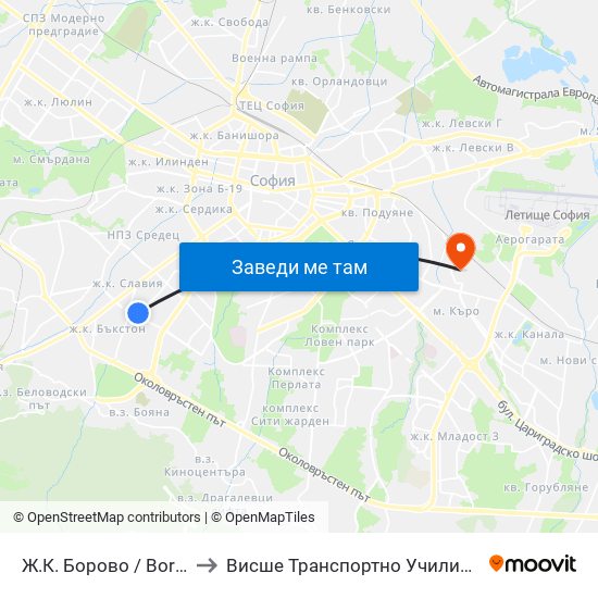 Ж.К. Борово / Borovo Sq. (0580) to Висше Транспортно Училище Тодор Каблешков map