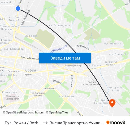 Бул. Рожен / Rozhen Blvd. (2575) to Висше Транспортно Училище Тодор Каблешков map