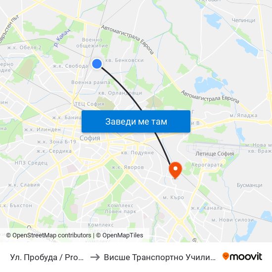 Ул. Пробуда / Probuda St. (2138) to Висше Транспортно Училище Тодор Каблешков map