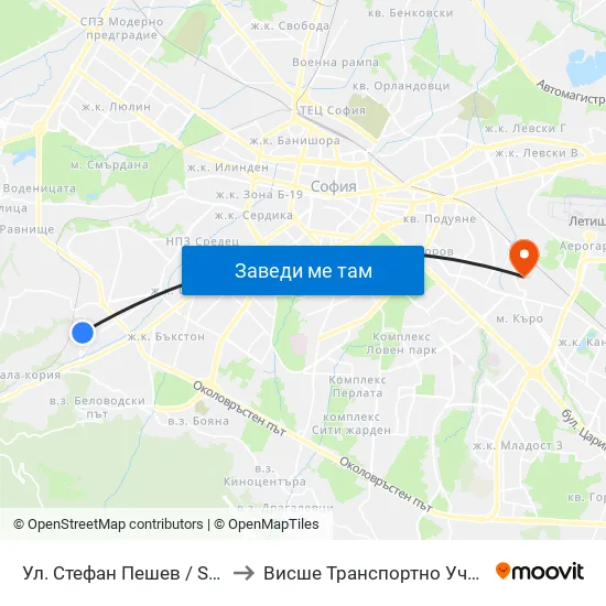 Ул. Стефан Пешев / Stefan Geshev St. (2192) to Висше Транспортно Училище Тодор Каблешков map