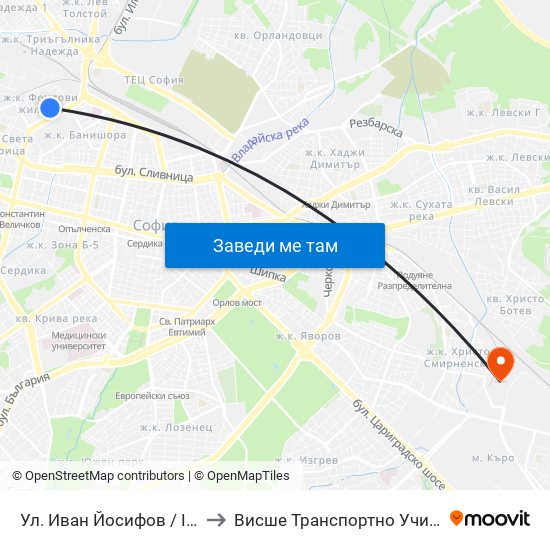 Ул. Иван Йосифов / Ivan Yosifov St. (1951) to Висше Транспортно Училище Тодор Каблешков map