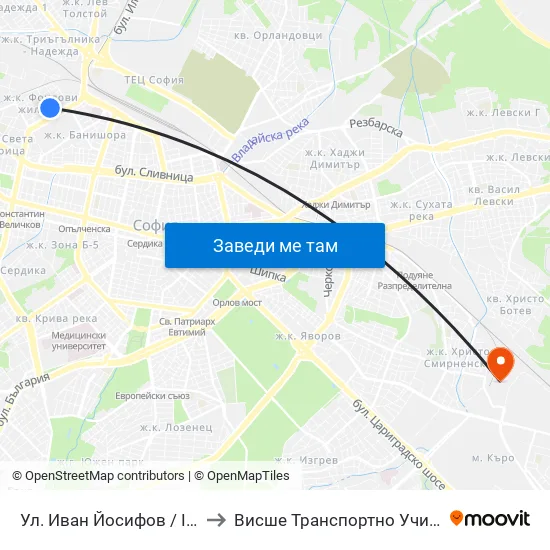 Ул. Иван Йосифов / Ivan Yosifov St. (1951) to Висше Транспортно Училище Тодор Каблешков map