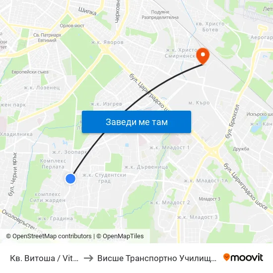 Кв. Витоша / Vitosha (0822) to Висше Транспортно Училище Тодор Каблешков map