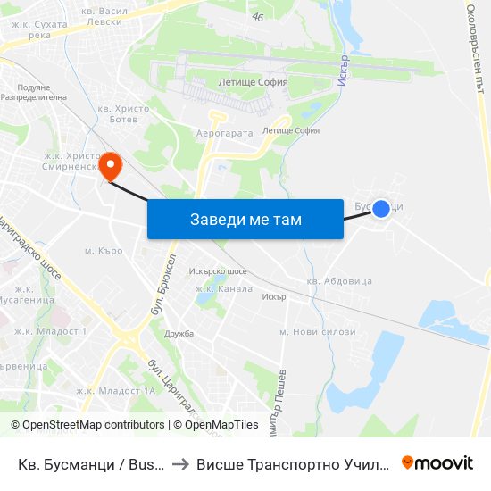 Кв. Бусманци / Busmantsi Qr. (0814) to Висше Транспортно Училище Тодор Каблешков map