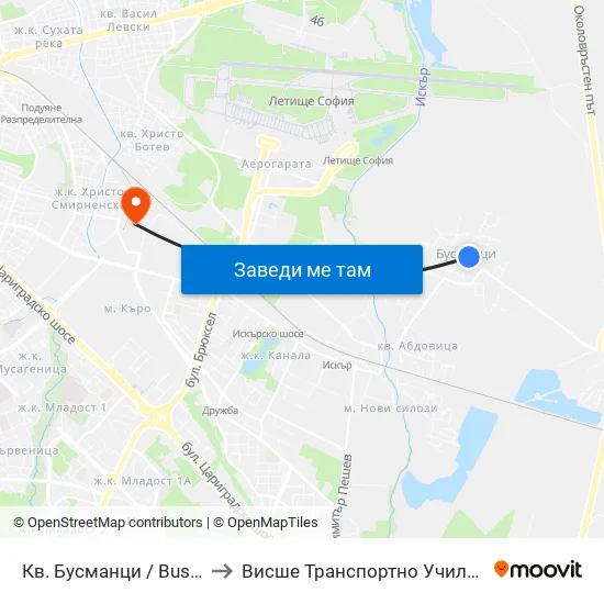 Кв. Бусманци / Busmantsi Qr. (0814) to Висше Транспортно Училище Тодор Каблешков map