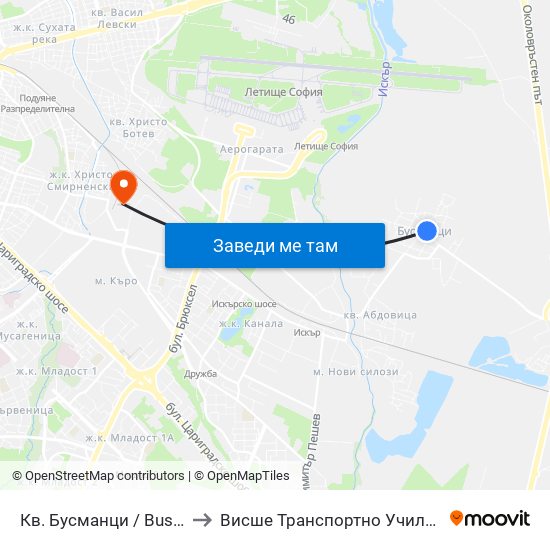 Кв. Бусманци / Busmantsi Qr. (0815) to Висше Транспортно Училище Тодор Каблешков map