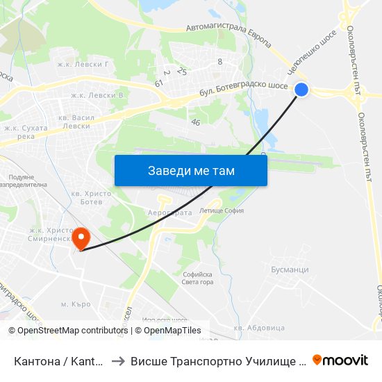 Кантона / Kantona (0788) to Висше Транспортно Училище Тодор Каблешков map