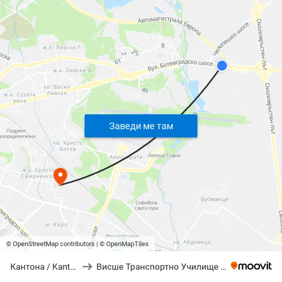 Кантона / Kantona (0787) to Висше Транспортно Училище Тодор Каблешков map