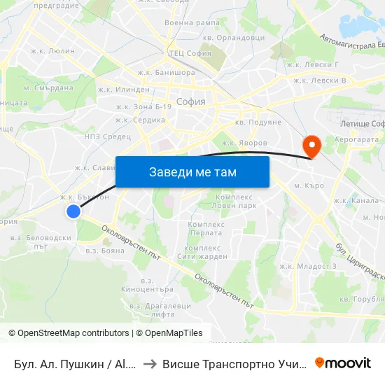 Бул. Ал. Пушкин / Al. Pushkin Blvd. (0277) to Висше Транспортно Училище Тодор Каблешков map