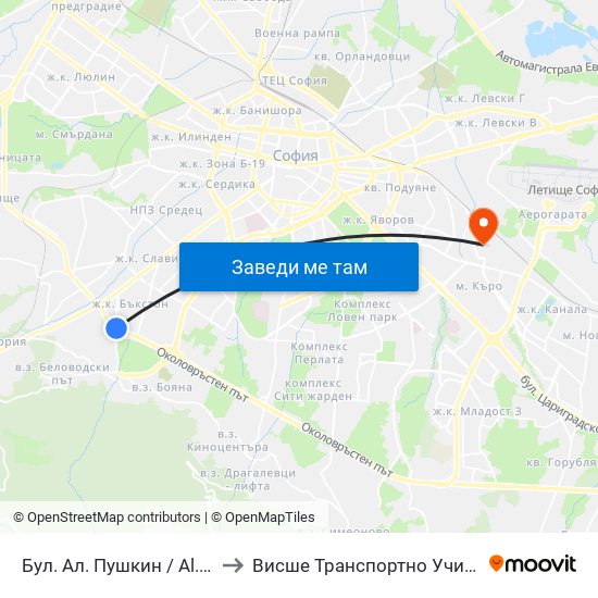 Бул. Ал. Пушкин / Al. Pushkin Blvd. (0279) to Висше Транспортно Училище Тодор Каблешков map